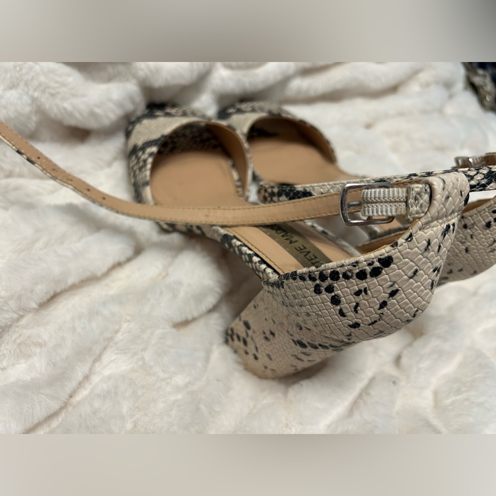 Steve Madden Black and White Snakeskin Ankle Strap Block Heel - Picture 6 of 15